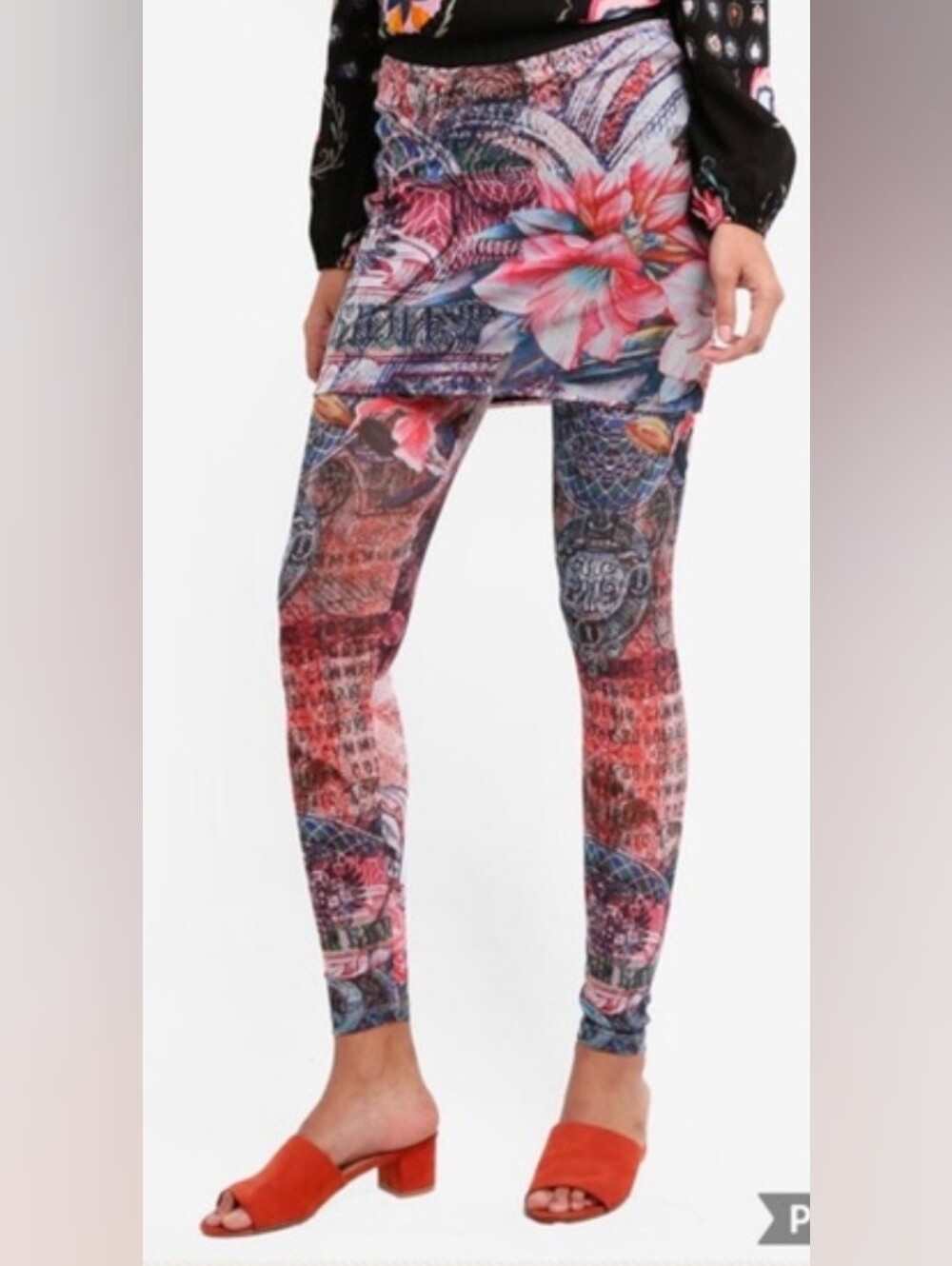 Desigual Aristata Skirt Leggings Size L Floral Mesh Y2K Artsy